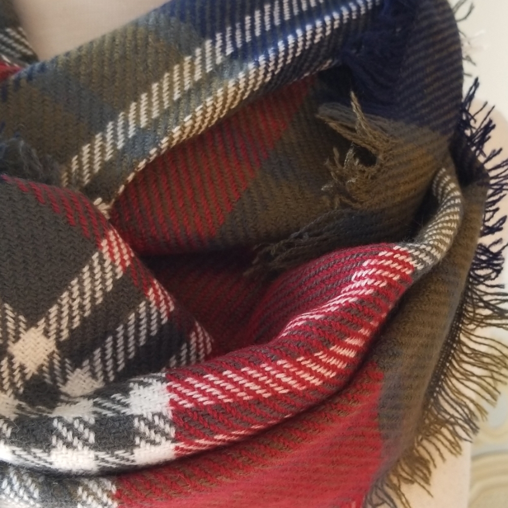 Lydiane Olive Plaid Fringed Infinity Scarf - Picture 7 of 9